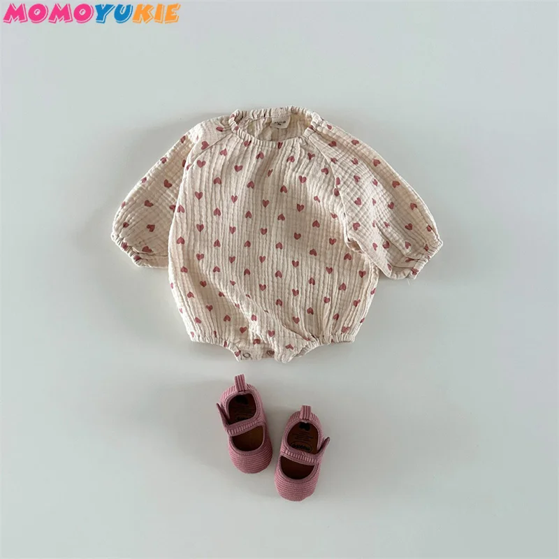 

Newborn Girl's Clothes 2023 Autumn Y2K Korean Edition New Style Cotton Comfortable Double Gauze Soft Casual One Piece Clothes