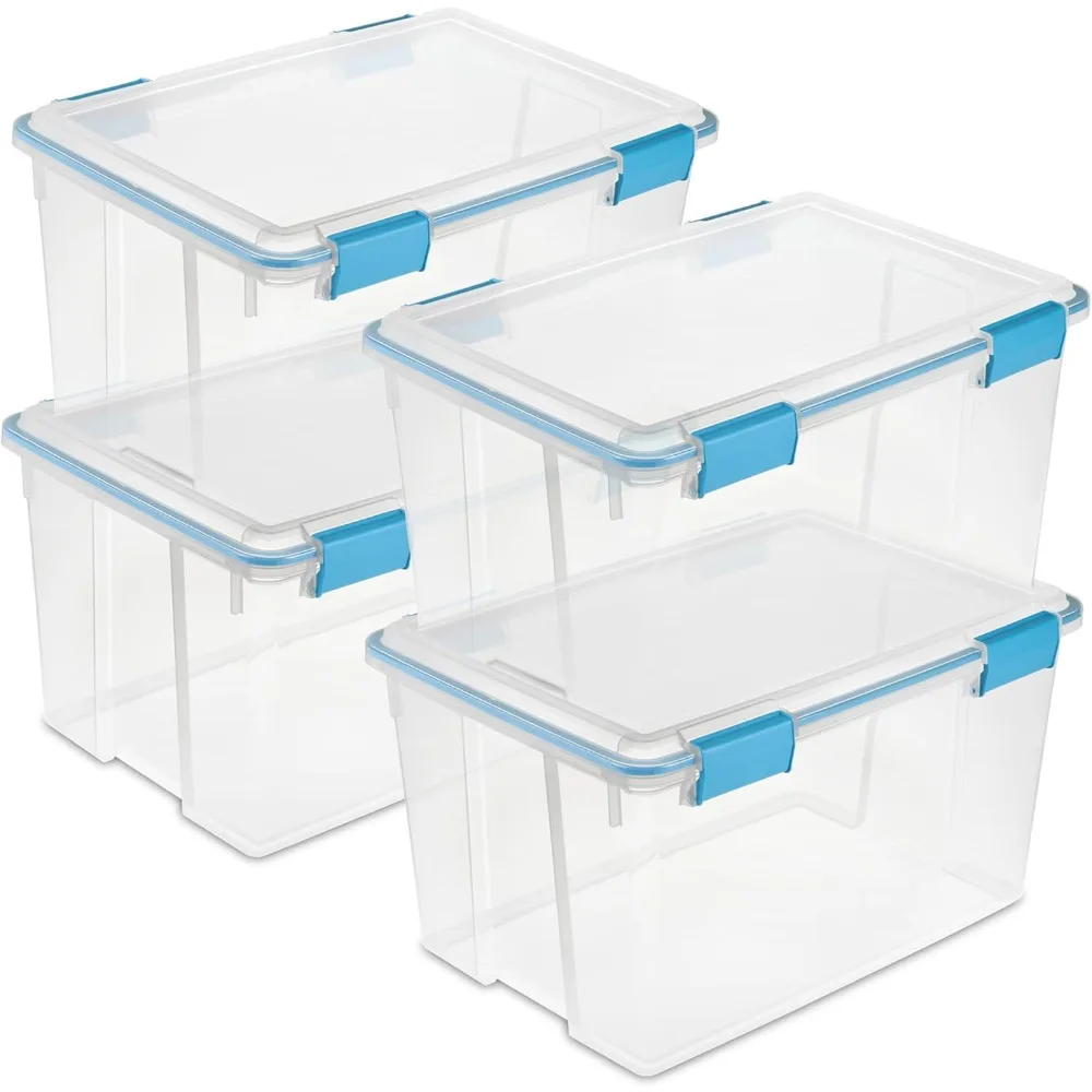 

4-Pack Gasket Box, Weather-Resistant Storage Bins with Latching Lids, 54 Quart - Heavy-Duty Organizing Containers