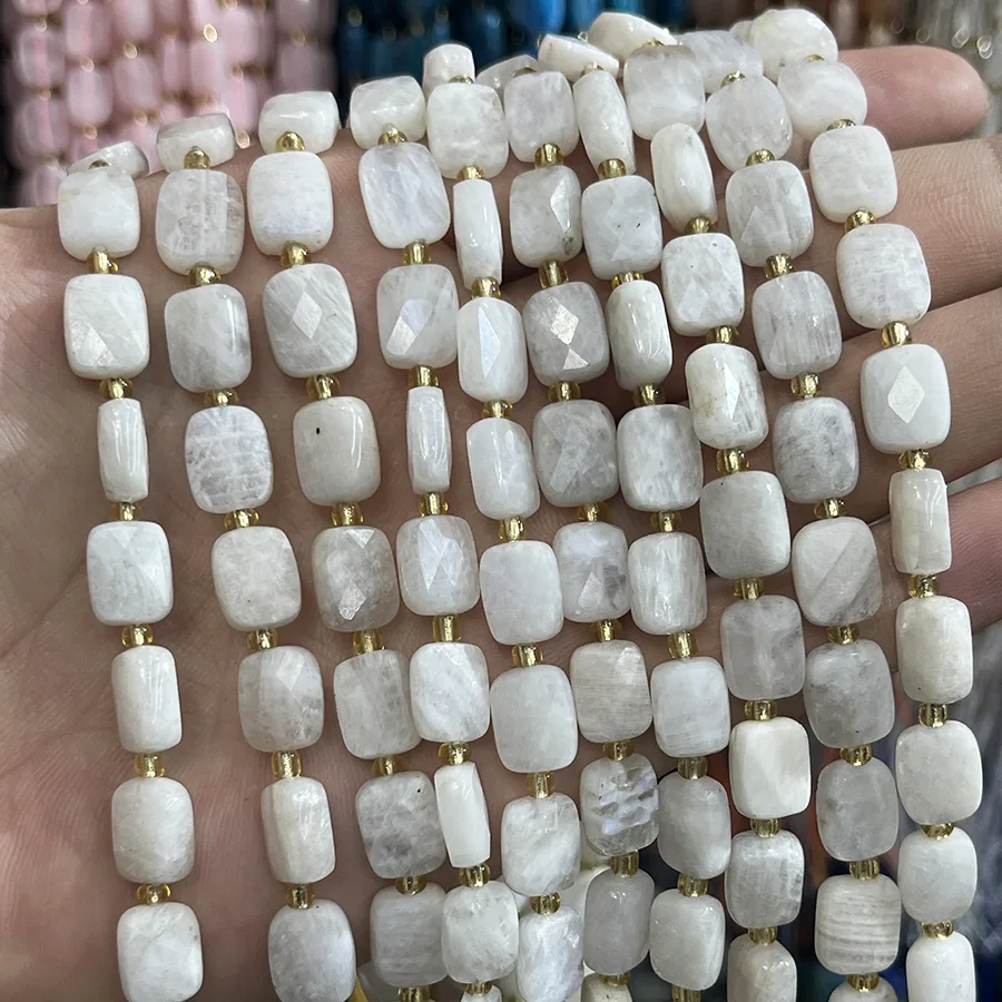 

Натуральный синий лунный камень, бусины, прямоугольные граненые секции, ручная работа для изготовления ювелирных изделий, ожерелье, браслет, 15 дюймов, 8x10 мм