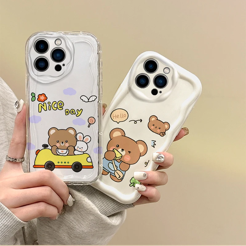 Adorkable Cartoon Brown Bear Phone Case For iPhone 16 Pro Max Case 15 14 13 12 11 Pro XR X XS Max 8 7 Soft Liquid Silicone Cover