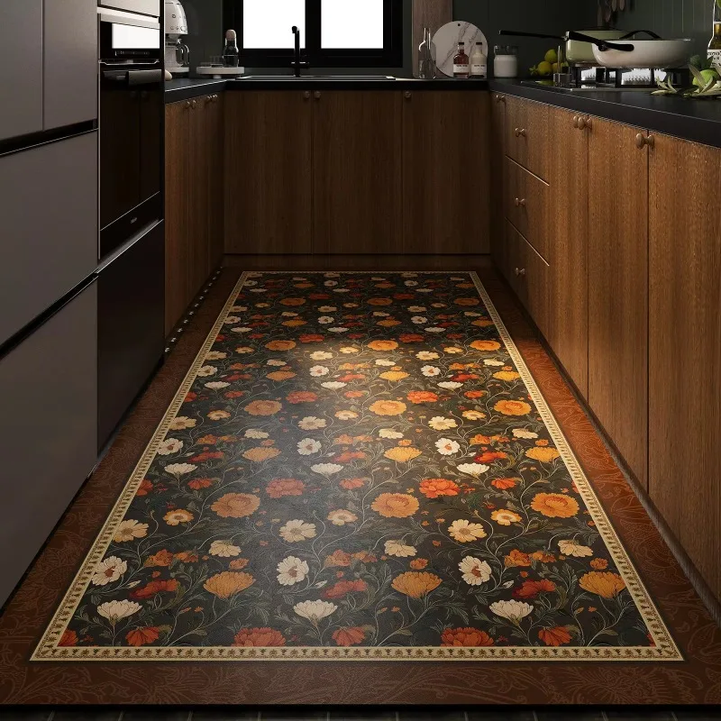Retro Kitchen Floor Mats, New Upgrade Anti-slip Water Absorbent Foot Mat, Decorative Rug for Kitchen Home Use