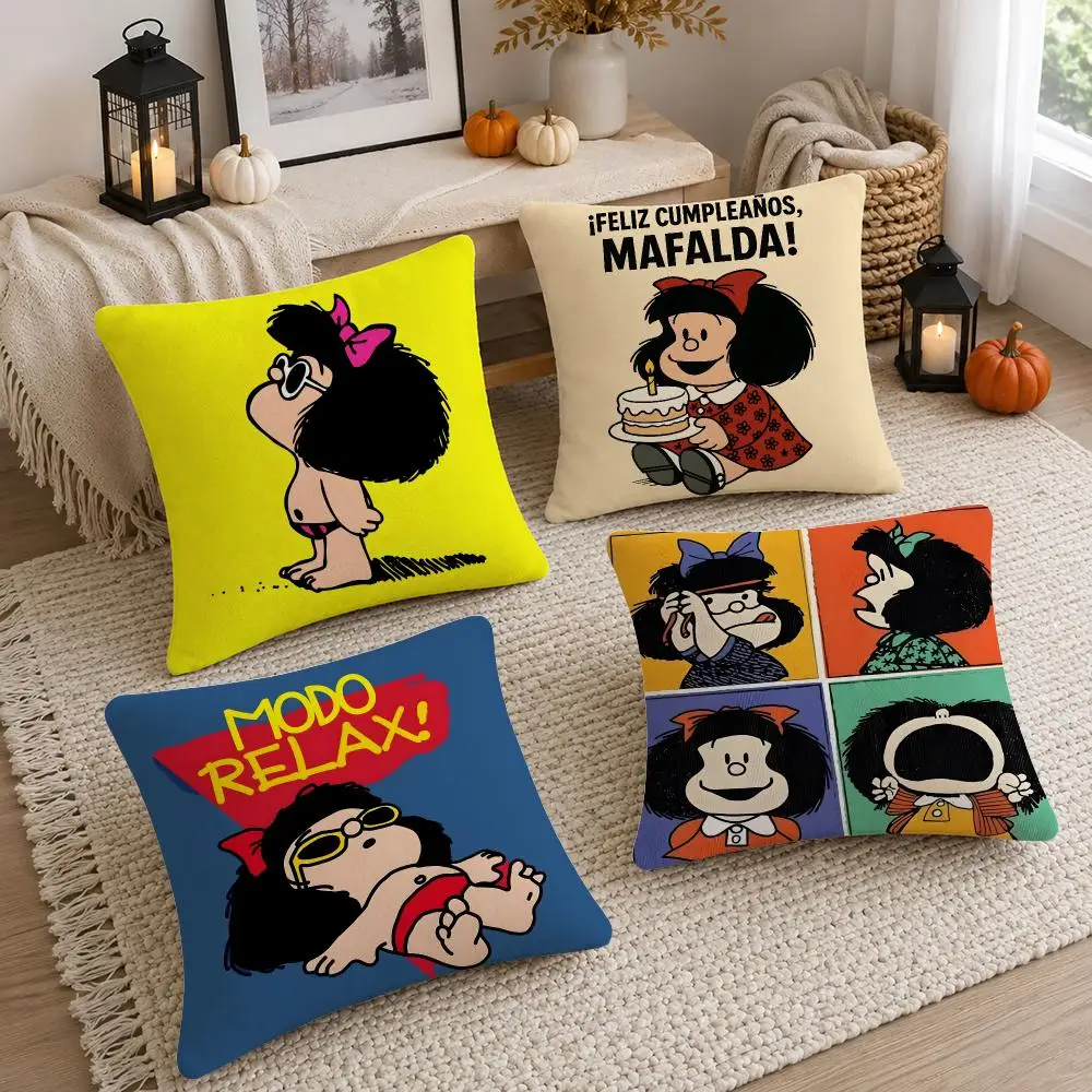 Comic Character M-Mafalda Cushion Cover Soft Fluffy Short Plush  Pillow Case  Sofa Bed Home Decor