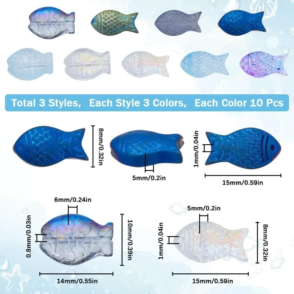 1 صندوق 90 قطعة حبات الأسماك الأسماك الزجاج الخرز السائبة مطلي متجمد الأسماك الزرقاء الحيوان حبة الصيف البحر المحيط الحيوانات