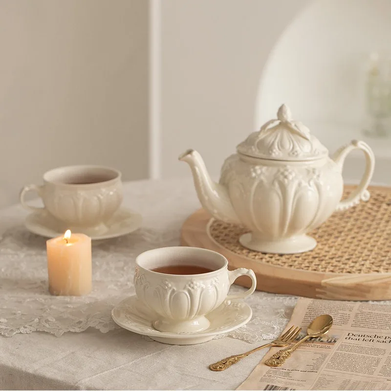 French afternoon teapot, retro elegant cup and saucer black tea household, tea set ceramic luxury