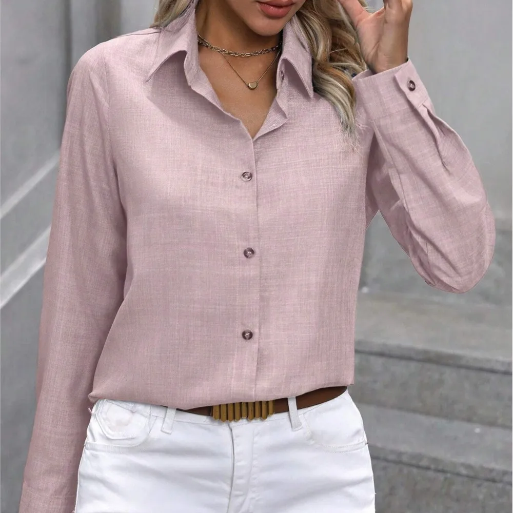 Elegant Contrasting Long Sleeved Cardigan Blouses 2024 New Casual Single Breasted Solid Color Long Sleeved Lapel Shirt For Women