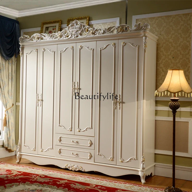 

yj7 Solid wood, carved wardrobe, six doors, bedroom storage locker