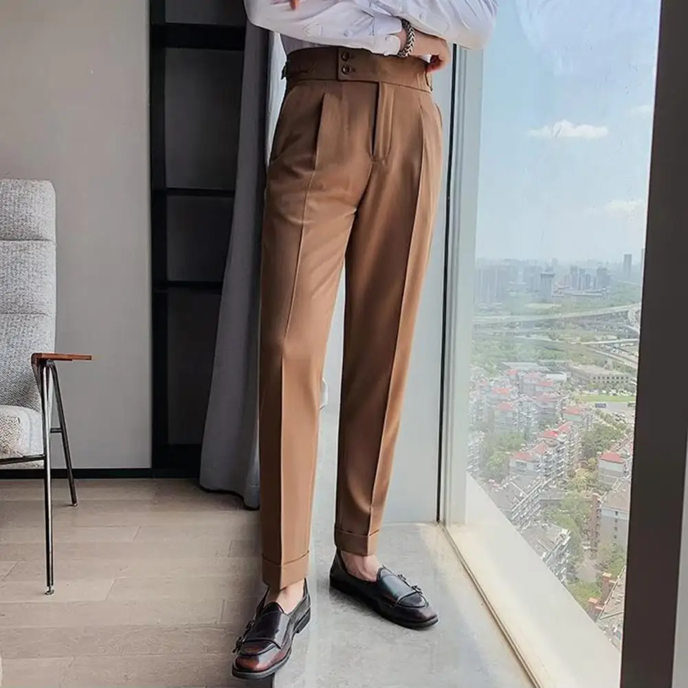 Formal Occasion Pants Classic Men's Office Trousers Slim Fit High Waist Vintage Pockets for Formal Business Style Spring Autumn