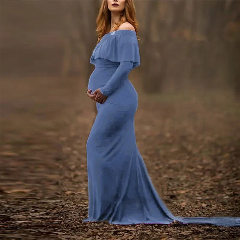 

Shoulderless Maternity Photography Props Long Dress Crochet Lace Maternity cotton Dress Pregnancy Dress Gown Pregnant