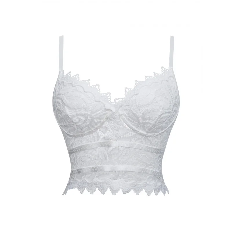 A Trendy White Lace Bralette with a Hollow Design, Layering As a Top Or Lingerie
