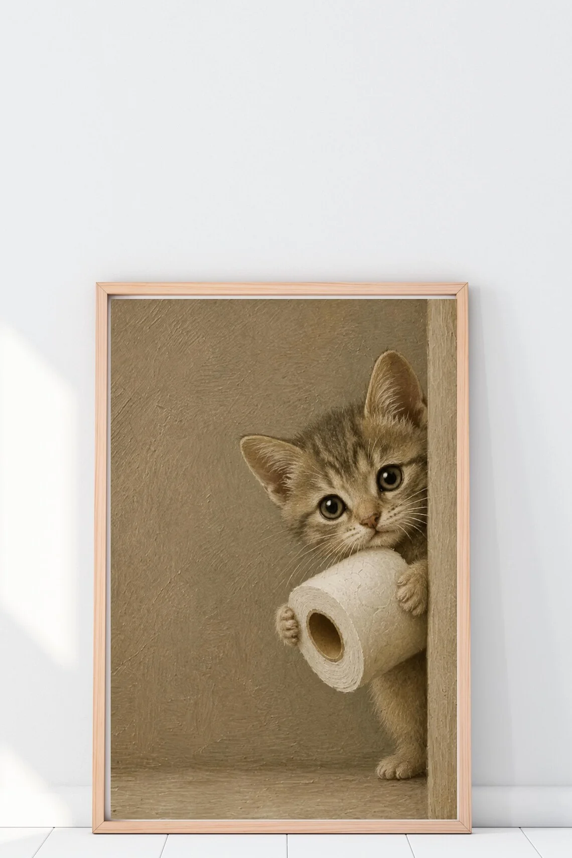 Funny Cat Bathroom Wall Art Printable, Toilet Paper Mouse Print, Whimsical Animal Decor, Vintage Digital Download