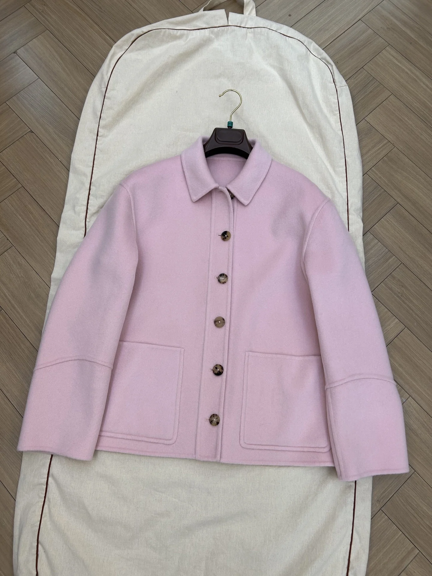2026 Autumn/Winter New High-Quality Fashionable Cherry Blossom Pink Handmade Double-Sided Cashmere Short Jacket