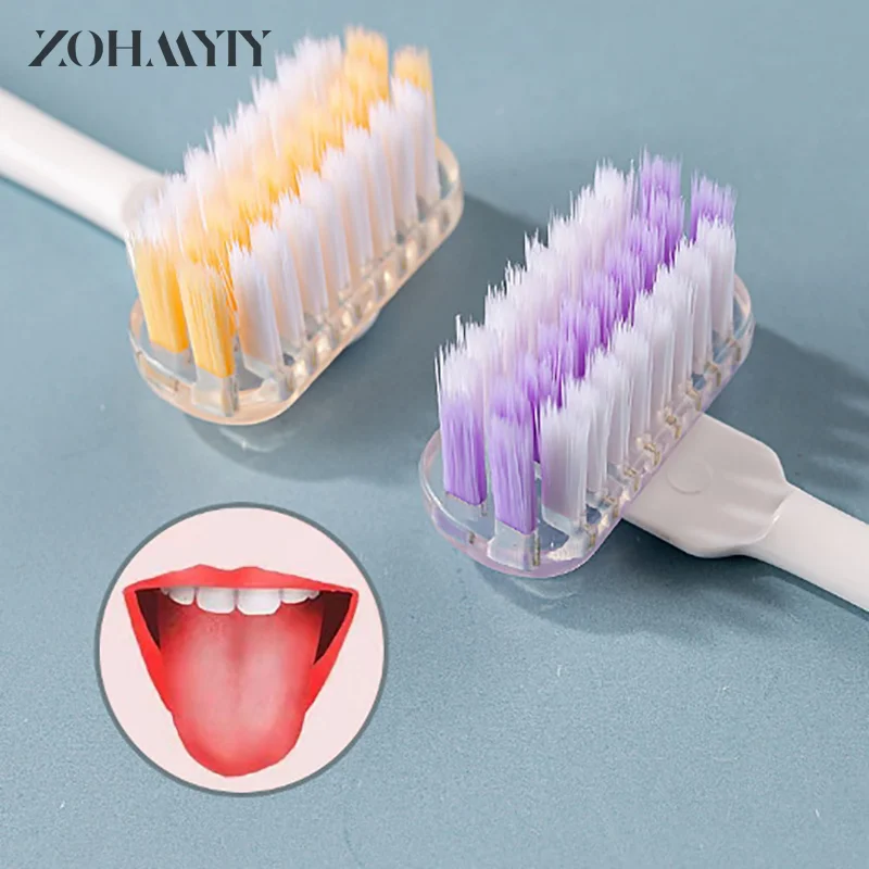 Cepillo de dientes Interdental para adultos, 2 piezas, cerdas suaves, recubrimiento de lengua, cerdas suaves