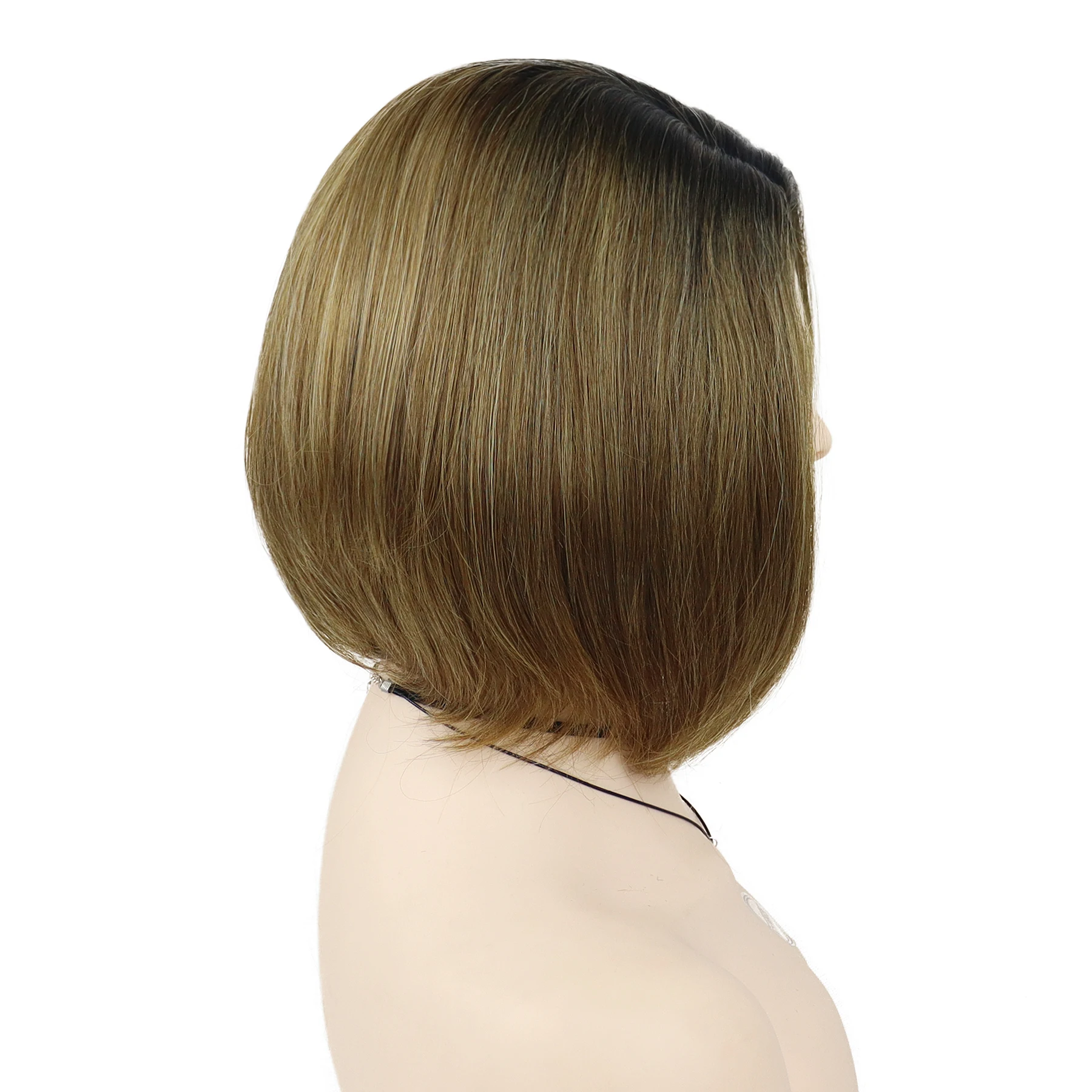 أومبير براون شعر مستعار كارين قص بوب الباروكات للنساء قصيرة مستقيم العسل شعر مستعار أشقر مع جزء جانبي الجذر الداكن الباروكات الاصطناعية الطبيعية