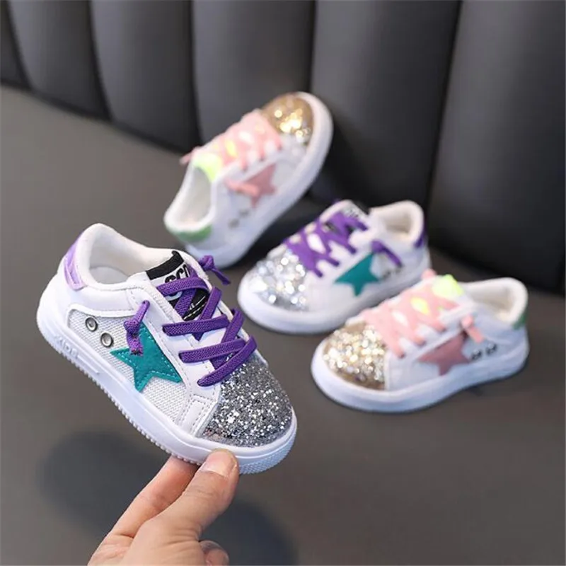 

Children's Leather Sequins Sneakers, Soft Sole, Casual, Kids, Toddler, Boys, Girls, Fashion, Spring, New, 2024