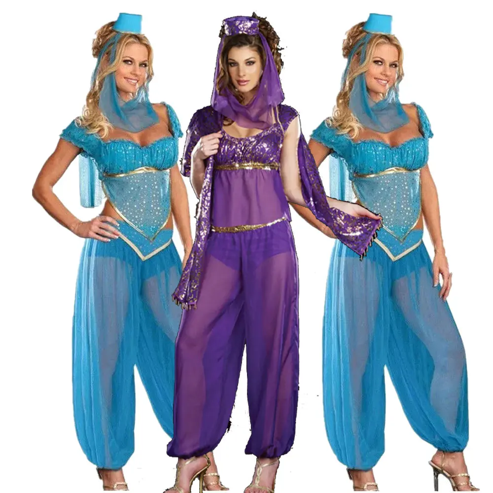 

Women Adult Sexy Goddess Princess Jasmine Costume Belly Dance Performance Arab Costume Carnival Halloween Costumes