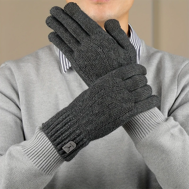 Warme, wind- und kältebeständige, dicke gestrickte warme Handschuhe, Winter-Touchscreen-Handschuhe für Männer und Frauen, Outdoor-Skifahren und Radfahren