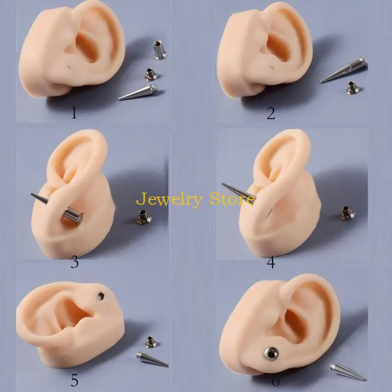 F2TD 6 Pieces/set Unisex 2 in 1 Stainless Steel Screw Fit Interchangeable Taper Plug Piercing Ear Tunnel Stretcher Expander