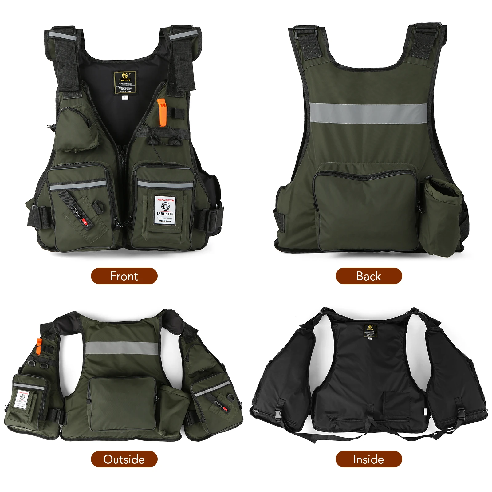 Multi-Pockets Fly Fishing Jacket Buoyancy Vest with Water Bottle Holder for Kayaking Sailing Boating Water Sports view 5