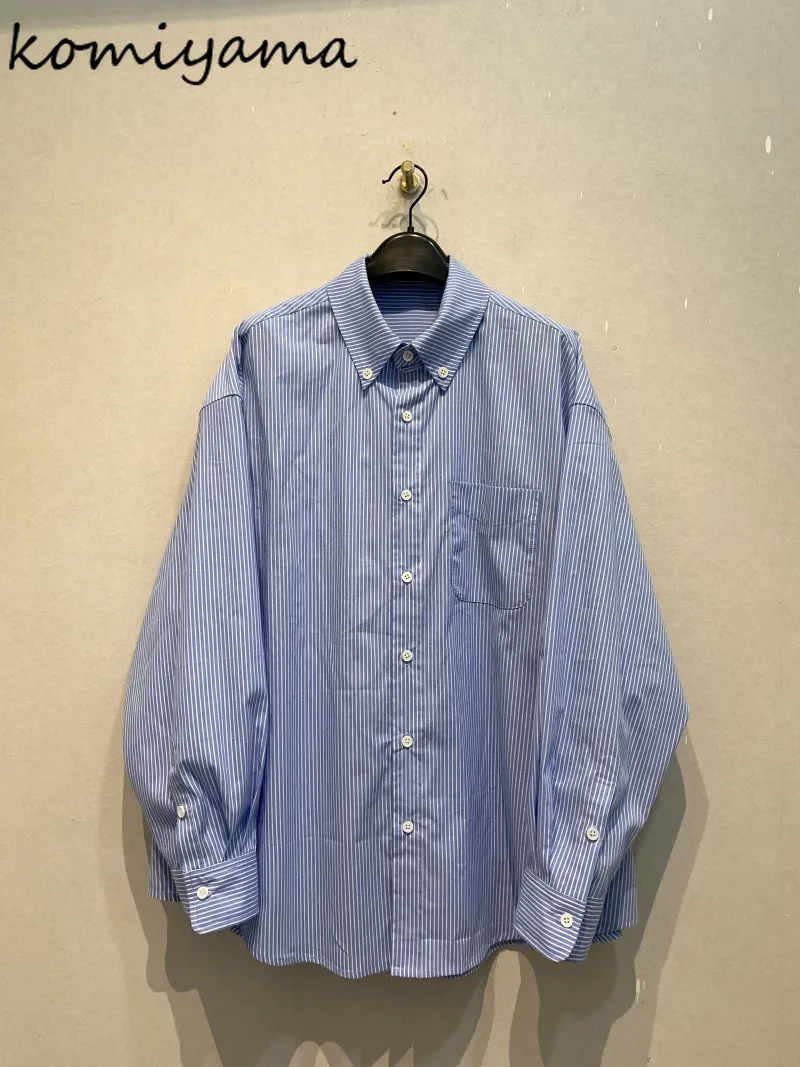 

Japan New Stripe Shirts & Blouses Laple Long Sleeve Blusas Mujer Loose 2025 Woman Clothing Casual Camisas Single Breasted Tops