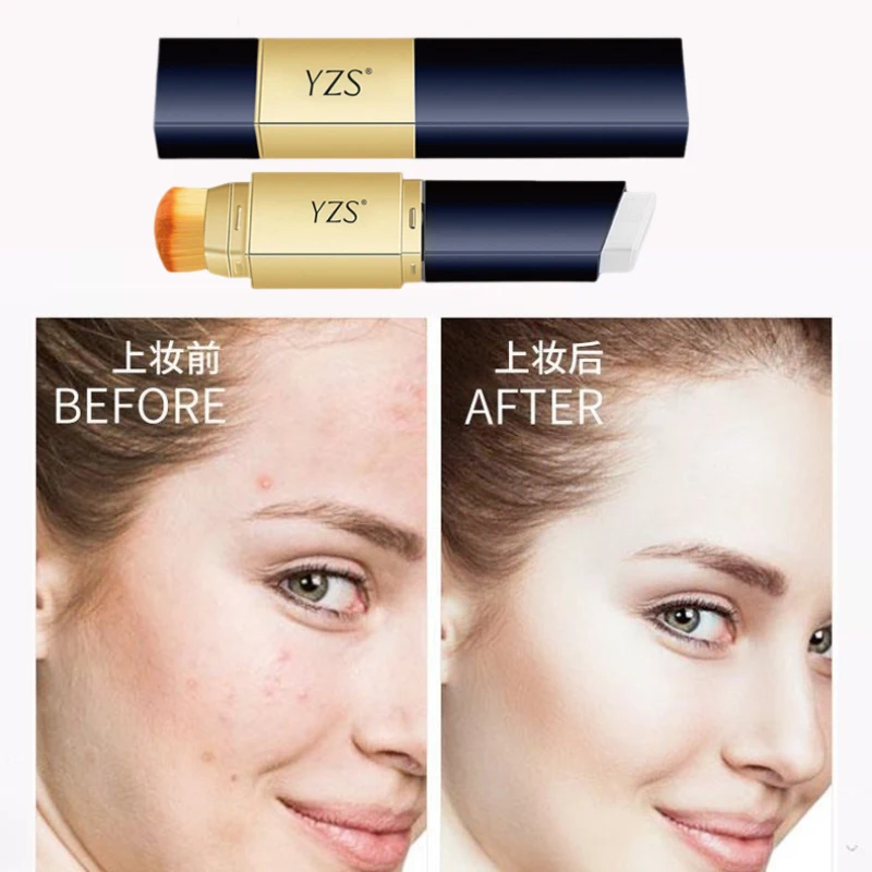 YZS Facial Concealer Stick with Brush Double-headed Temperature Changed Foundation Brighten Moisturizing Spot Acne Cover Makeup