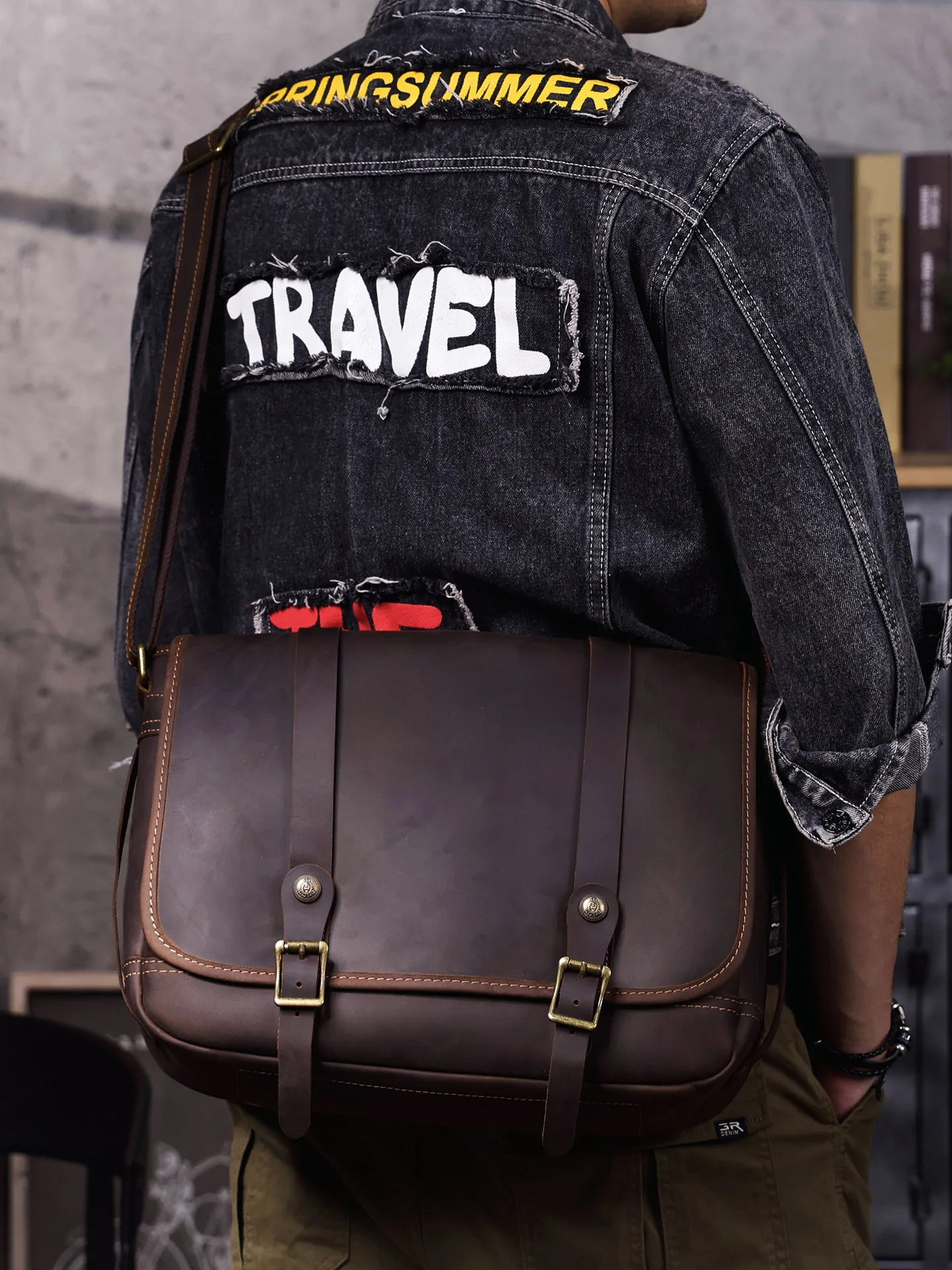 

Fashion vintage high-quality crazy horse cowhide men's messenger bag designer handmade real leather large-capacity shoulder bag