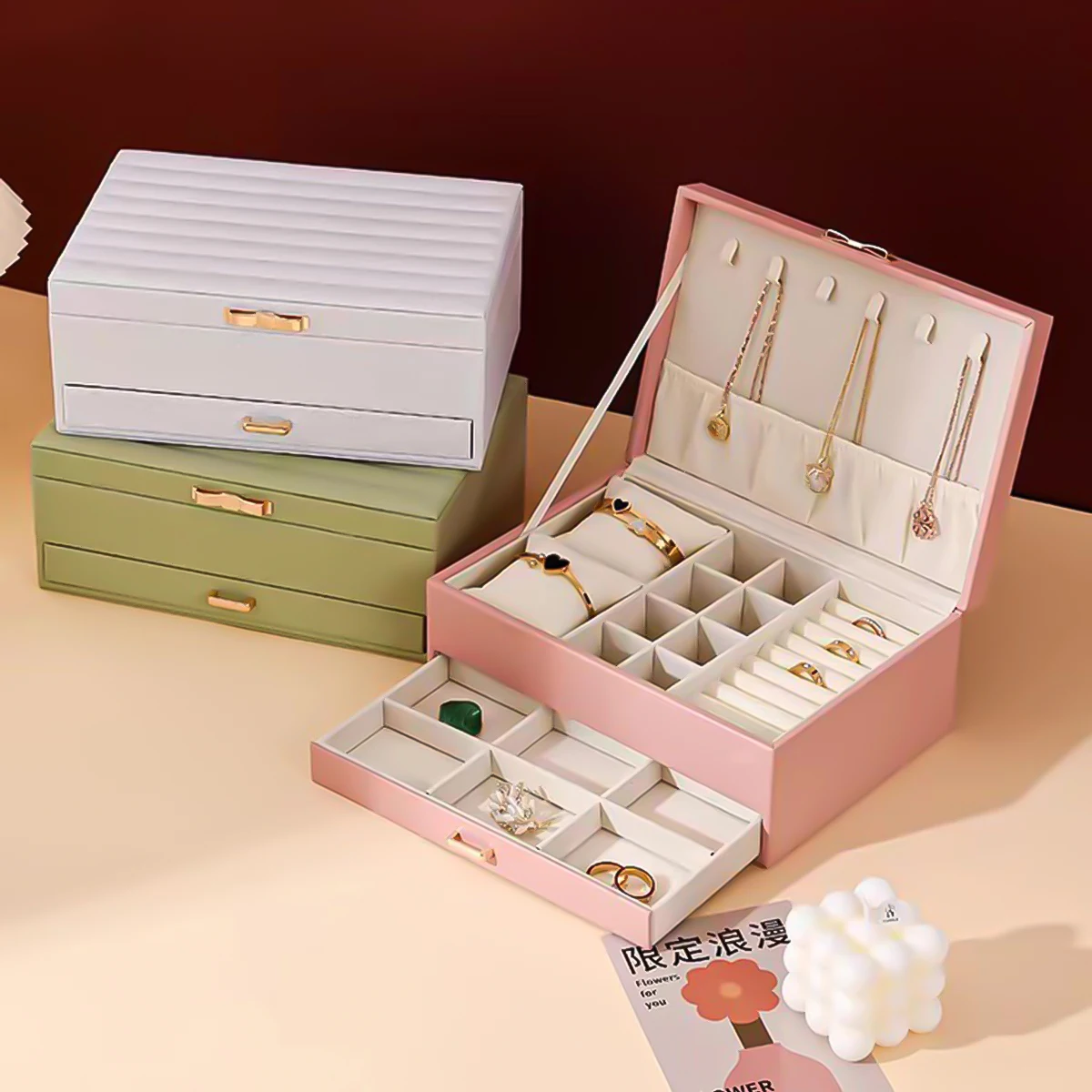 1PC Double-Layer Jewelry Storage Box With Lock For Earrings, Necklaces And Other Accessories,High-grade Exquisite Household Box.