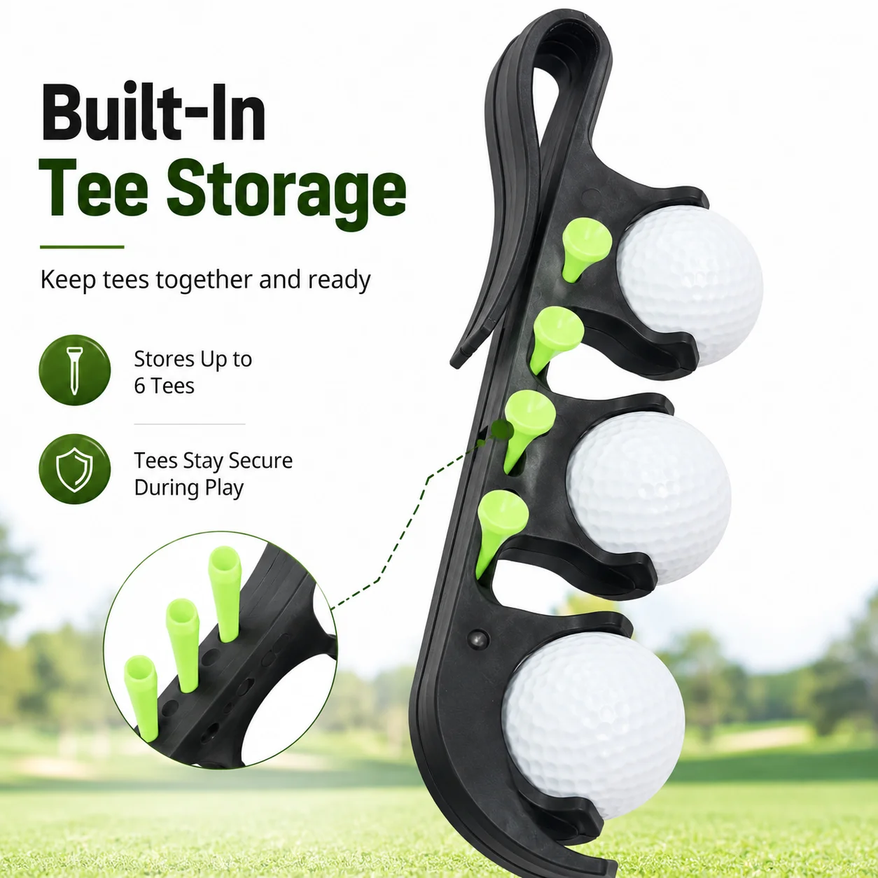 Portable Golf Ball Holder Clip, Holds 3 Balls, Clip-on Golf Ball Carrier for Golf Bag Accessories