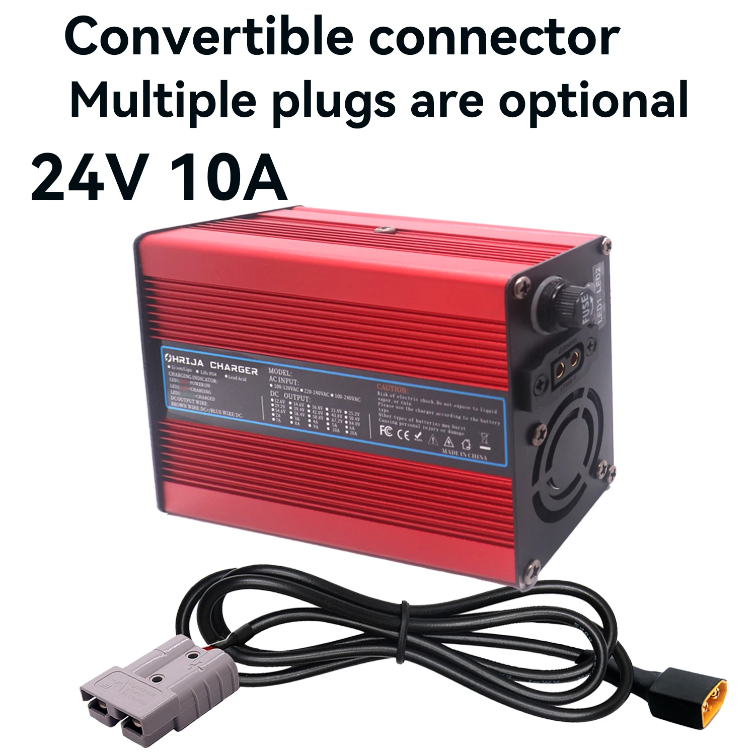 24V 10A Convertible Connector Lead Acid Battery Charger For 2 strings 27.6V Smart Charging  High-Capacity Batteries Fan cooling