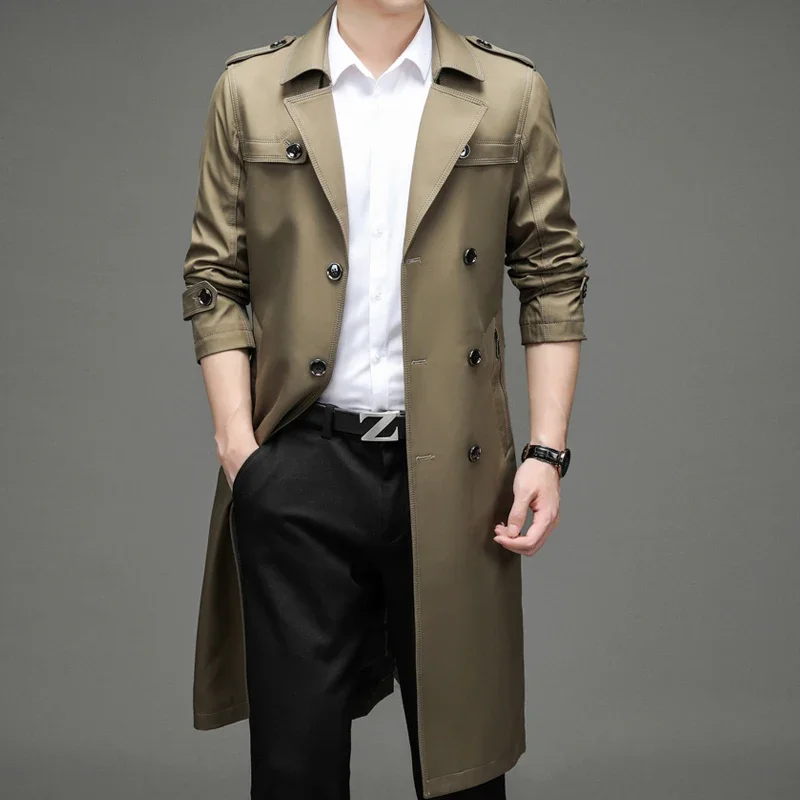 

Men's Trench Coat Autumn Casual Fashion Business British Girdling Length Jacket Trend Versatile Suit Collar Male Top Streetwear