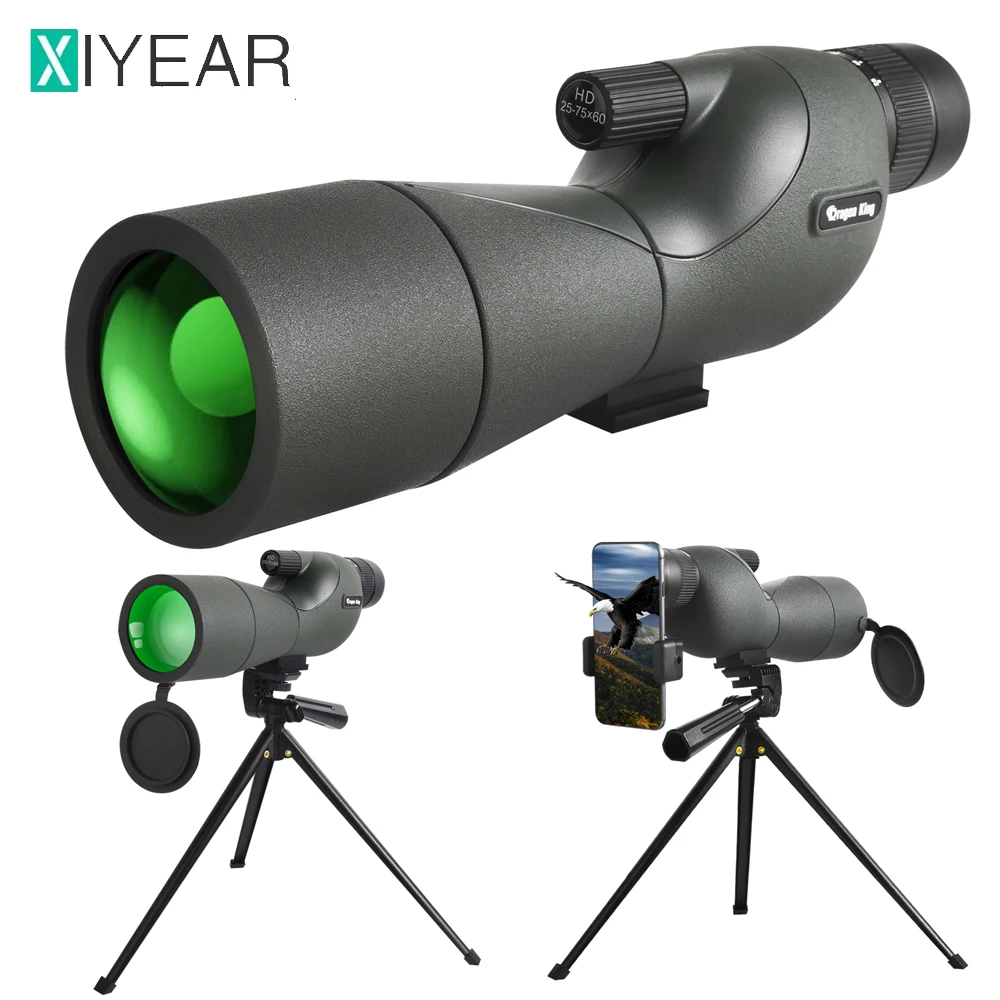 

25-75x60 Spotting Scopes With Tripod Carrying Bag And Smartphone Adapter Straight Spotter Scope For Hunting Bird Watching