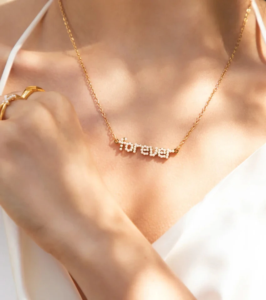 

Custom Mini Pearl Name Necklace Stainless Steel Freshwater Pearl Personalized Name Jewelry Ladies Pendant Gift for girlfriend