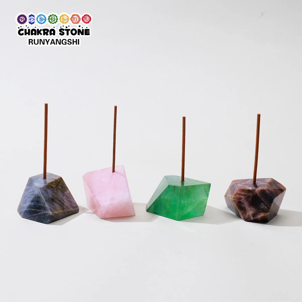 1PC Natural Crystal Polyhedral Geometric Incense Holder Base Ornament, Polished Crystal Raw Stone Craft, Home Decor
