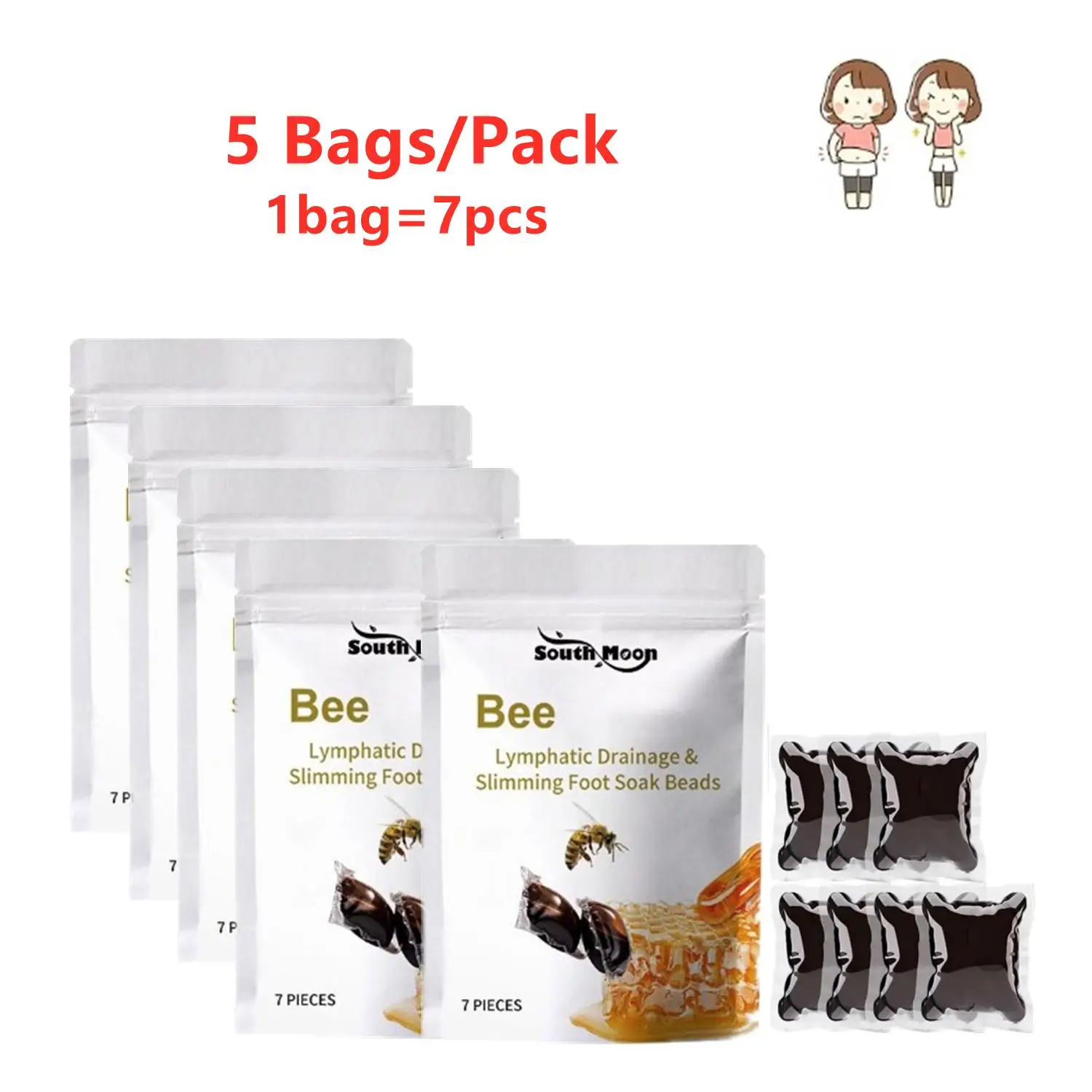 5 Bags Lukmlca Bee Lymphatic Drainage & Slimming Foot Soak Beads Feet Health Care