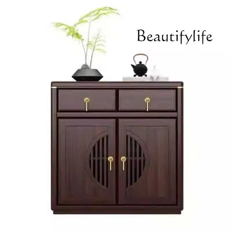 

New Chinese-style dining side cabinet Solid wood living room locker Modern simple household floor cabinet Ebony