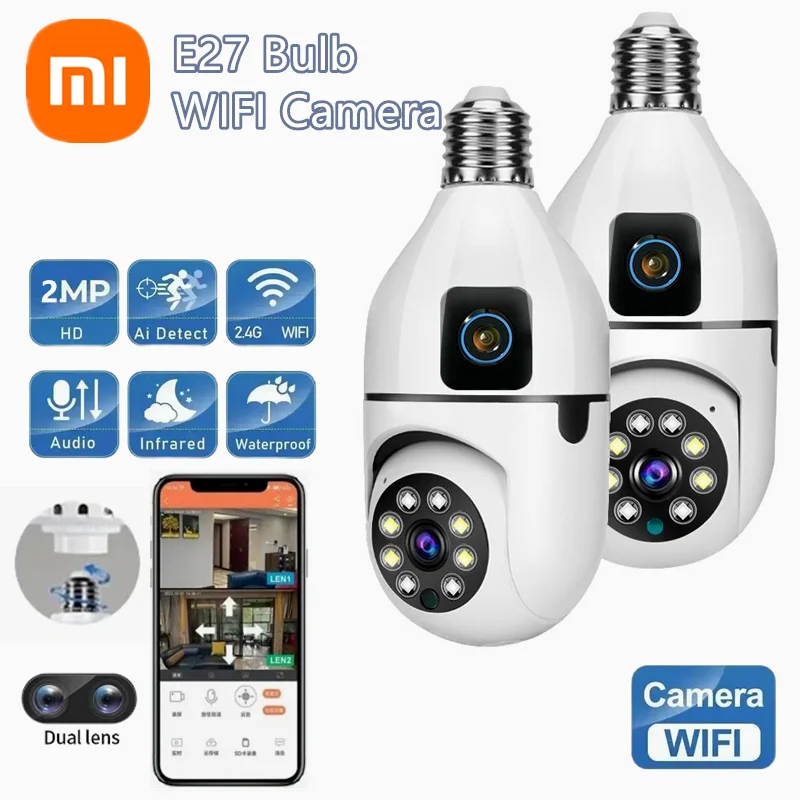 xiaomi camera wifi mijia e27 bulbo lente dupla vigilancia interna visao noturna hd rastreamento humano automatico monitor de seguranca do bebe 01