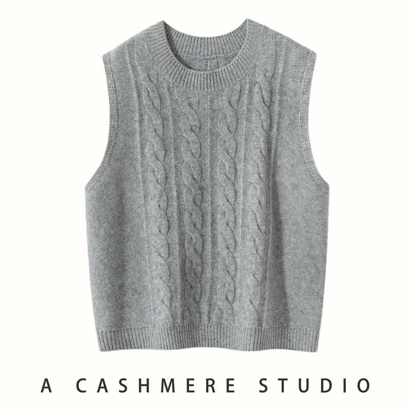 2025 primavera otoño nuevo chaleco de mujer 100% Jersey de punto de Cachemira chaleco cuello redondo sin mangas suéter femenino chaleco cálido de gran tamaño
