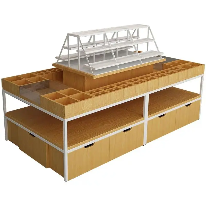 custom.Three / Four-Custom Promotion Table Island Display Stand Wooden Display MINISO Rack