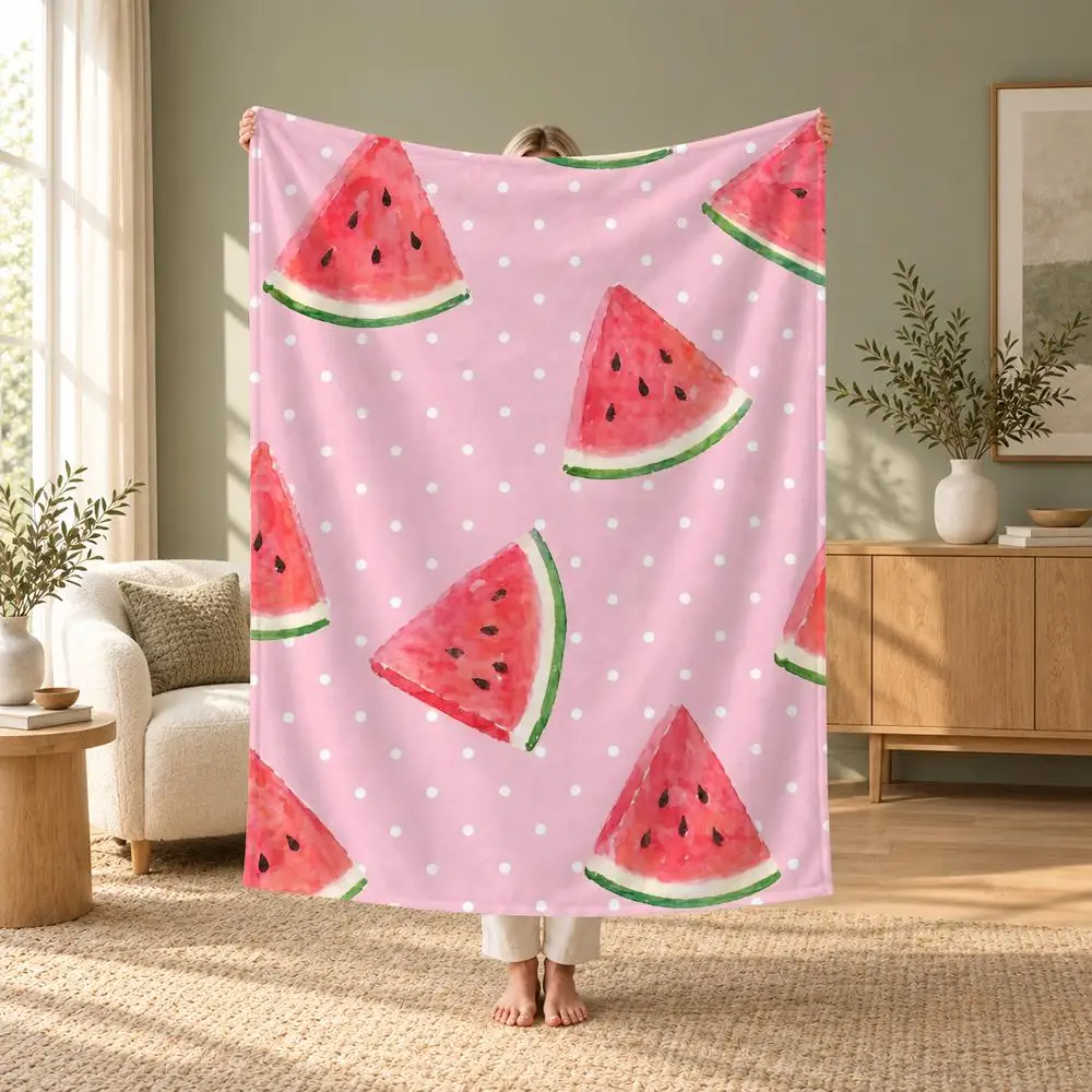 Pattern vibrant Watermelon Slices Throw Flannel Throw Blanket for Travel & Office, Warm Outdoor Custom Bedspread, Ideal Gift