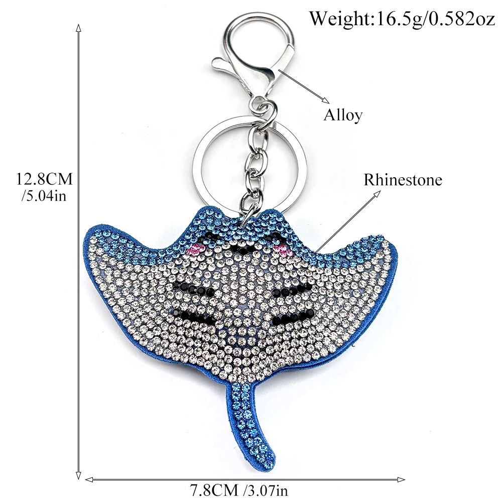 Niedlicher Manta-Rochen-Schlüsselanhänger für Damen und Herren, rot, vollständig mit Strass besetzt, Taschenanhänger, schöne Szenendekoration, Ozeanfisch-Schlüsselanhänger, Schmuck – Detail 3