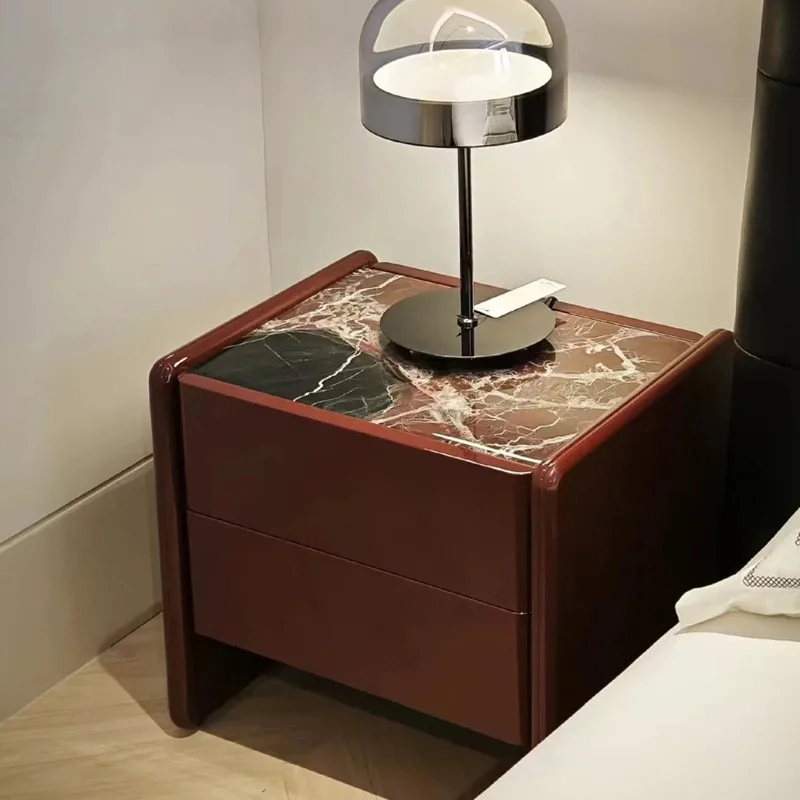 Solid wood paint bedside table Bedroom bedside table Rock slab storage cabinet Integrated rock slab buffer slide
