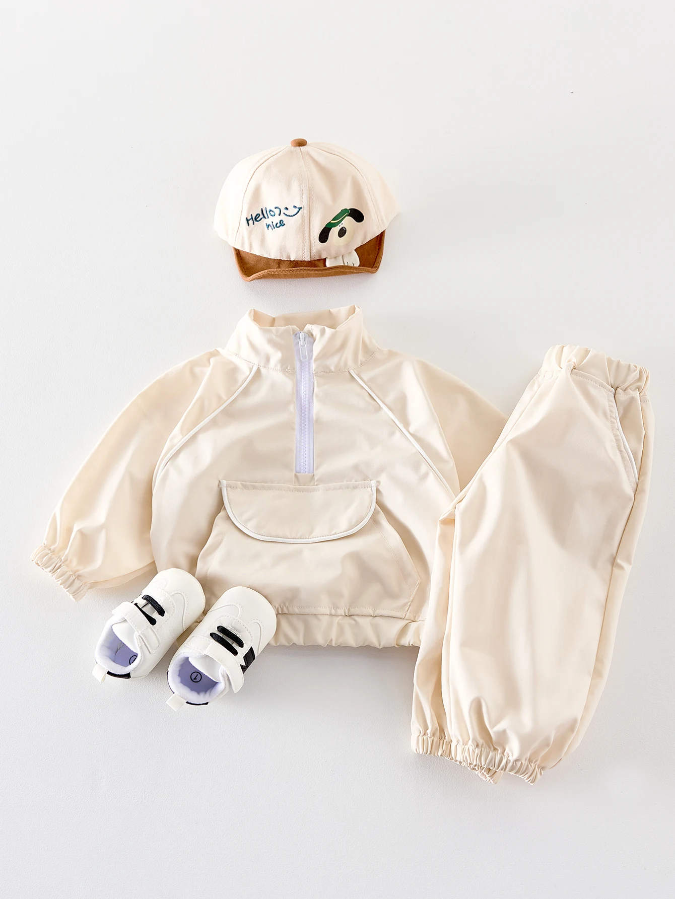 

Spring and autumn boy and girl baby large pocket casual set, semi-high neck long-sleeved long pants set
