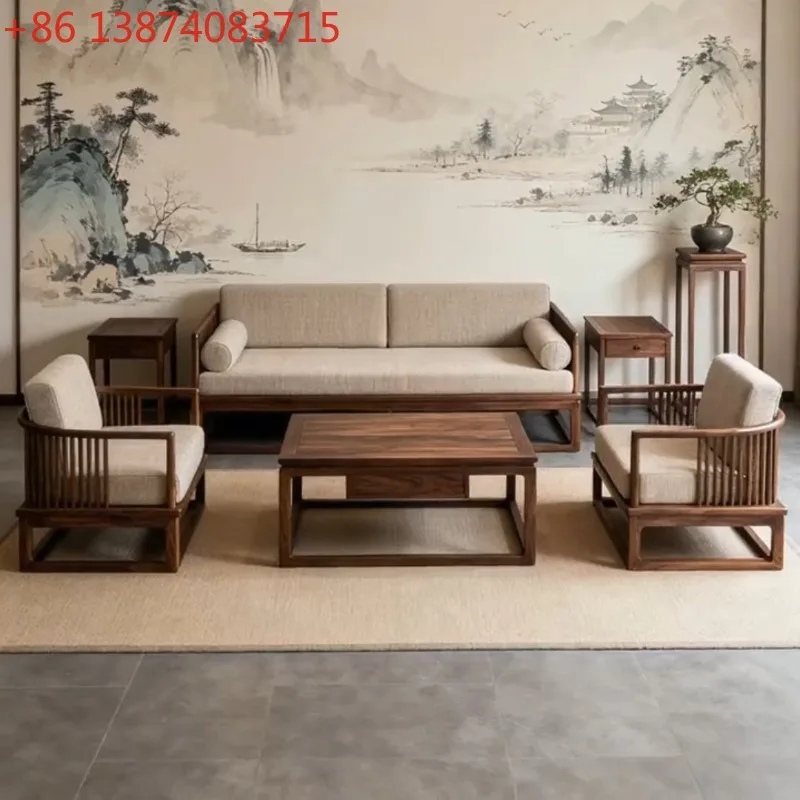 New Chinese solid wood black walnut sofa combination, high-end minimalist Song Dynasty aesthetics