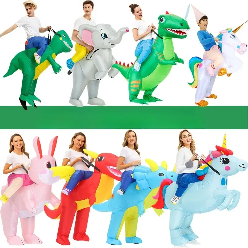 สัตว์น่ารัก Inflatable ชุดไดโนเสาร์กระต่ายช้างเครื่องแต่งกายเด็กและผู้ใหญ่ตลกบทบาทเล่นเสื้อผ้าสําหรับ Carnival Party