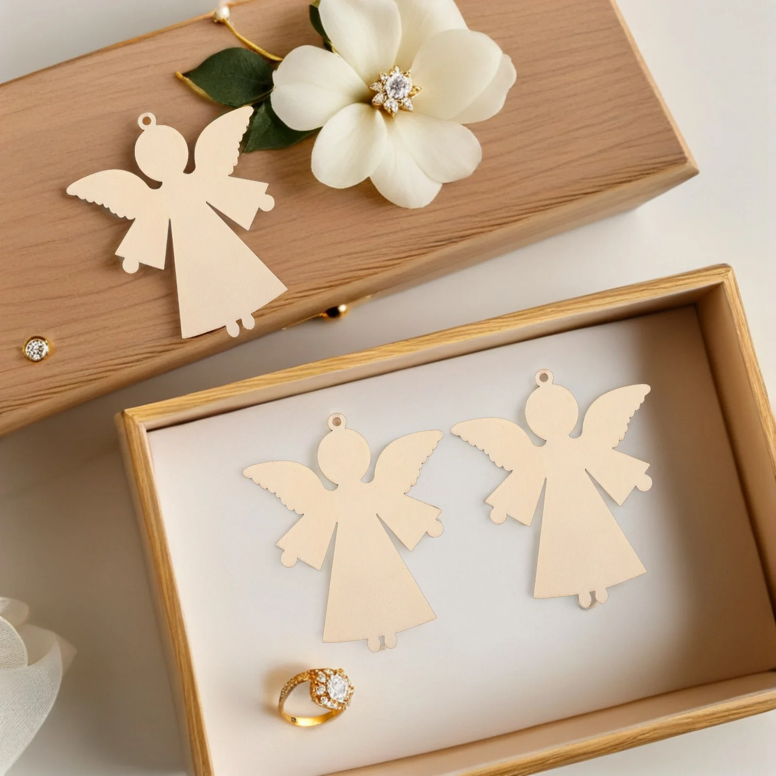 

20pcs Wooden Angel Ornament Unfinished Natural Wood Cutouts Diy Crafts Christmas Tree Decorations Wedding Favors Holiday