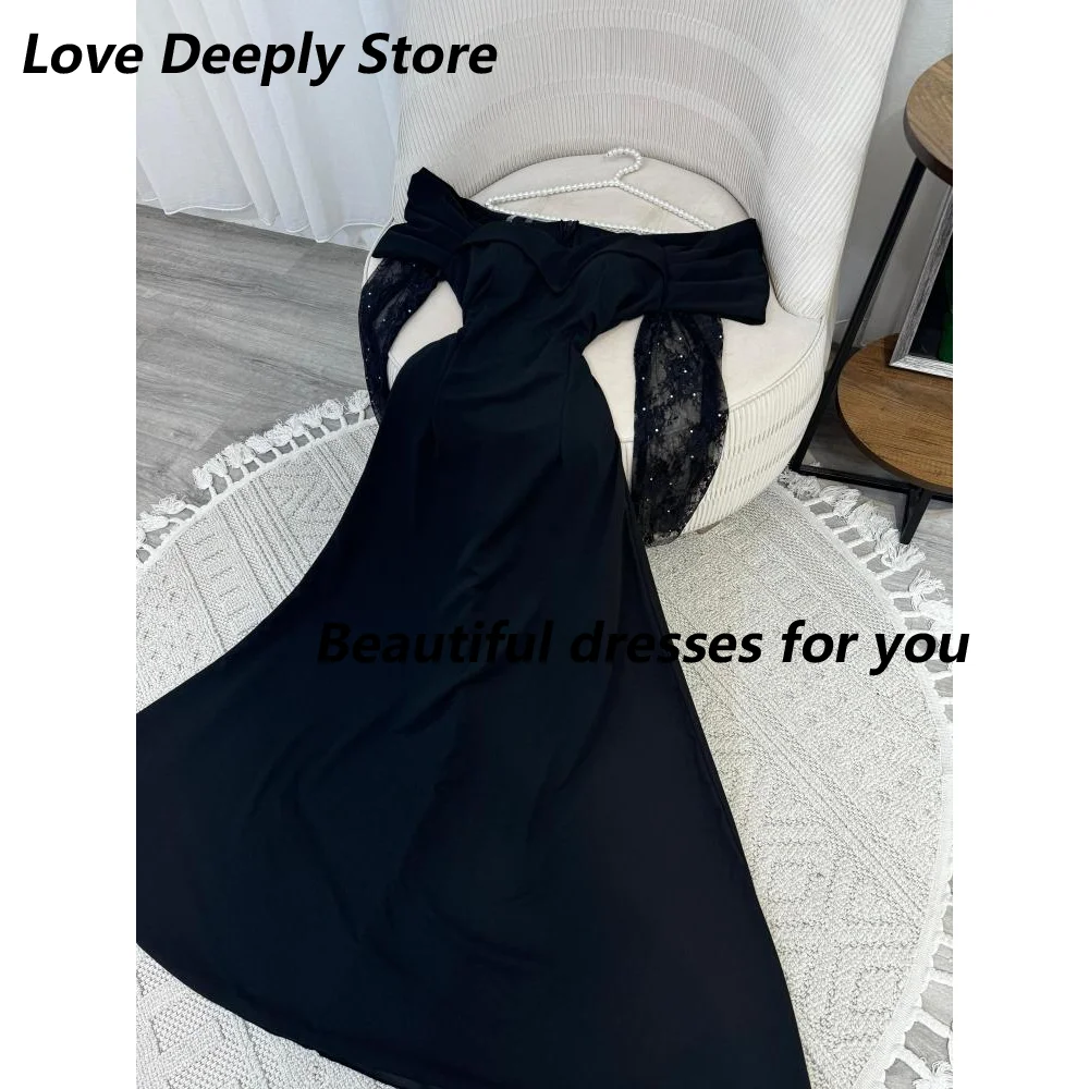 Vestidos de noche negros personalizados con hombros descubiertos, mangas de encaje, novedad en vestidos de fiesta de sirena a la moda para chica, vestidos de graduación para ocasiones especiales