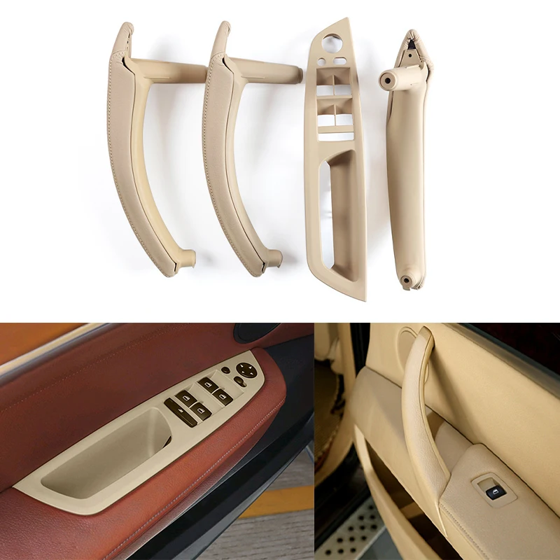 For BMW X5 X6 E70 E71 E72 7PCS Beige RHD Car Leather Door Inner Handle Cover Glass Lifter Switch Panel 2007-2013 Interior Parts