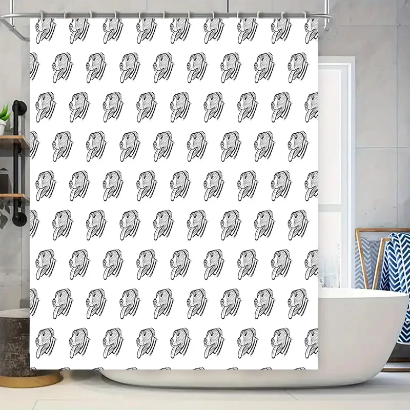 

Шикарная черно-белая занавеска для душа с рисунком собаки для декора ванны, прочная ткань, простая установка (180 x 180 см)