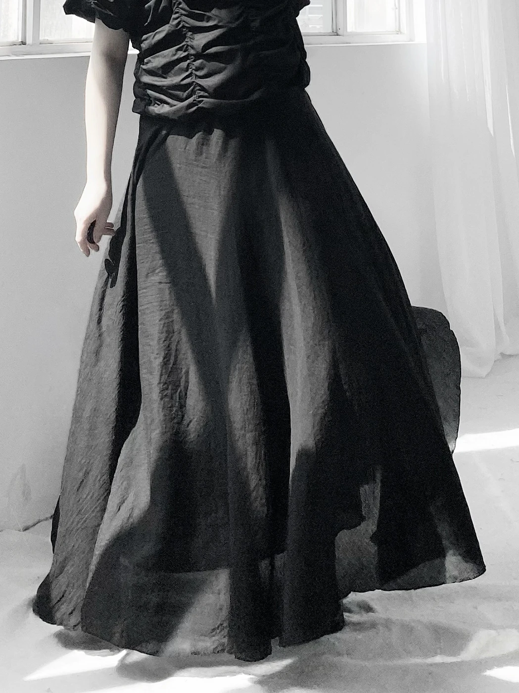 

Lightweight Double Layer A-Line Cotton Linen Skirt Minimalist Asymmetrical Midi Skirt for Young Professional Women