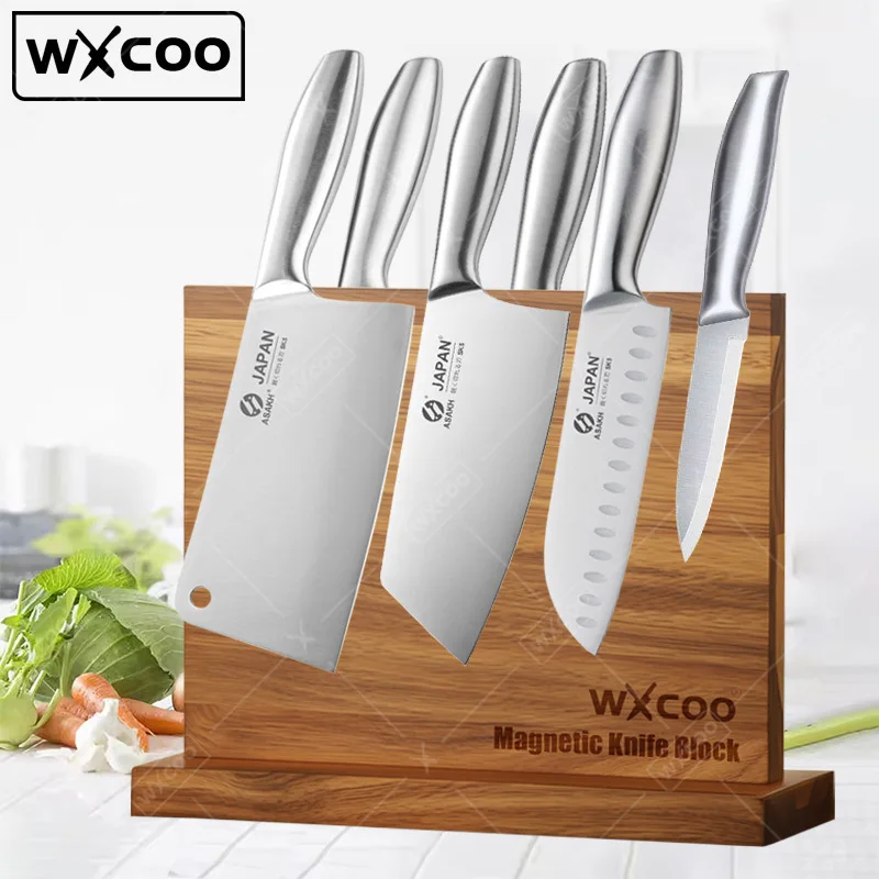 WXCOO 1–7 Stück Küchenmesser, Edelstahl, Fleischbeil, professionelles Schneiden, Ausben für Obst, Kochmesser, Hackmesser, Block