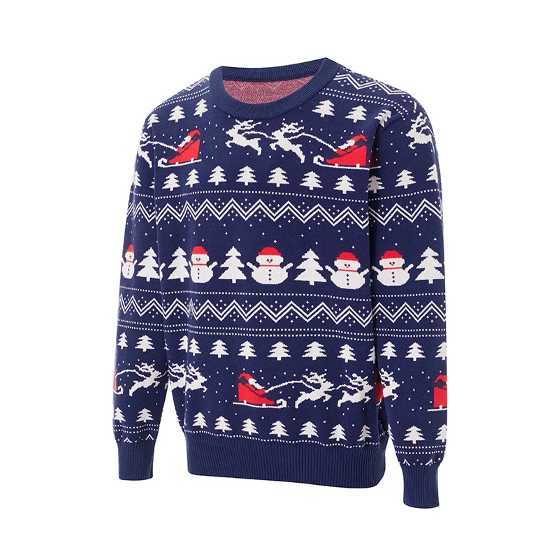 Suéteres navideños familiares a juego, jerseys de manga larga con cuello redondo y estampado de renos, Tops de punto para temporada navideña